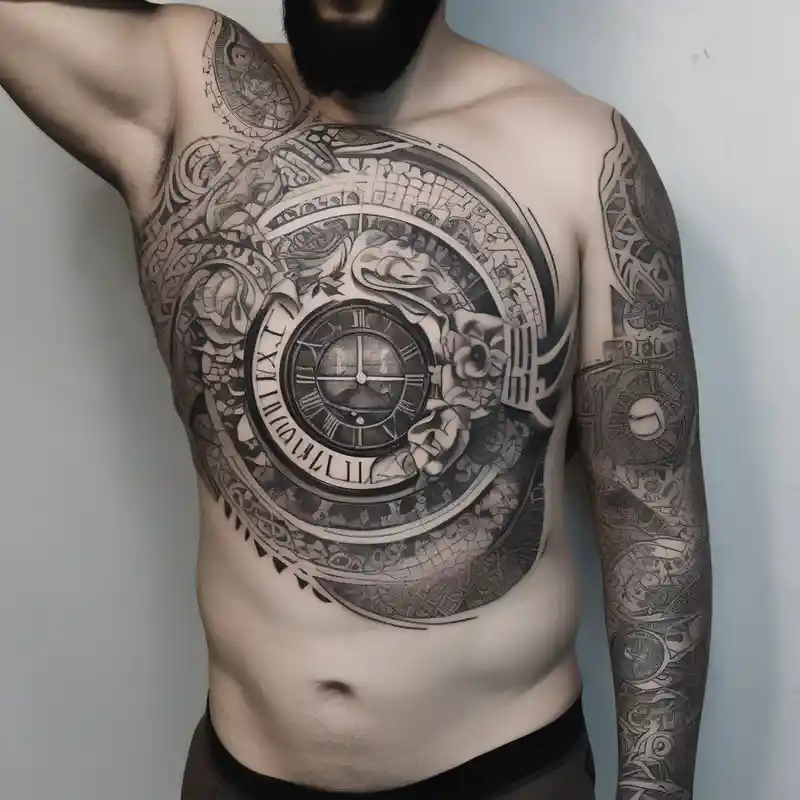 sleeve tattoo to contain the symbols family, love, health, time, money, happines floral sleeve tattoo – Dotwork, Noir et blanc